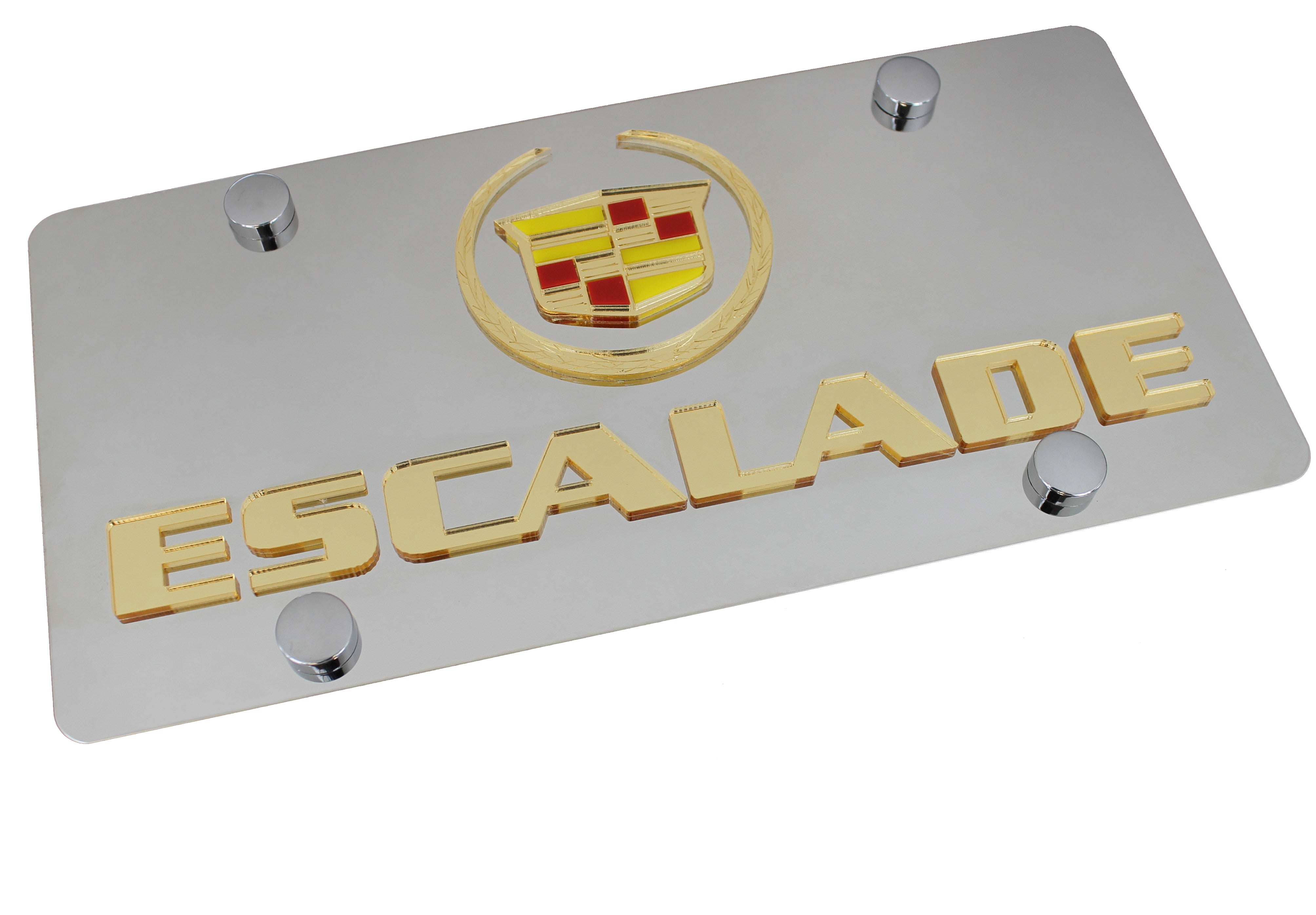 Cadillac Dual Logo Escalade License Plate (Gold on Chrome) - Custom Werks
