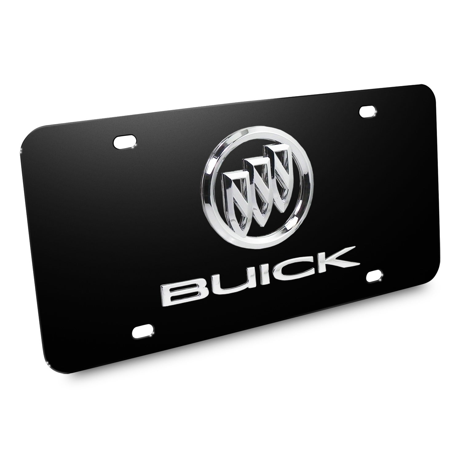 Buick Dual Logo License Plate (Chrome on Black) - Custom Werks