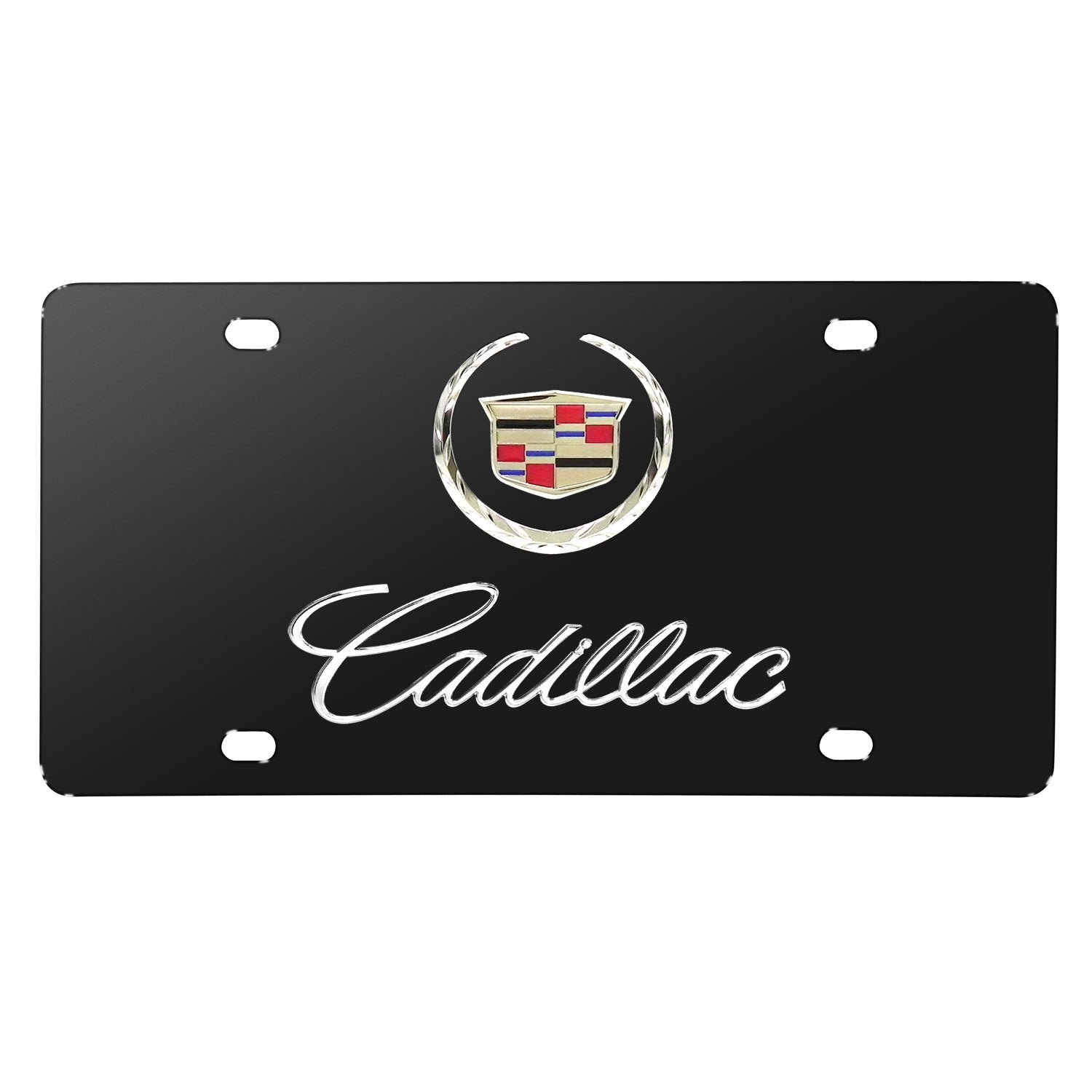 Cadillac Dual Logo License Plate (Chrome on Black) - Custom Werks