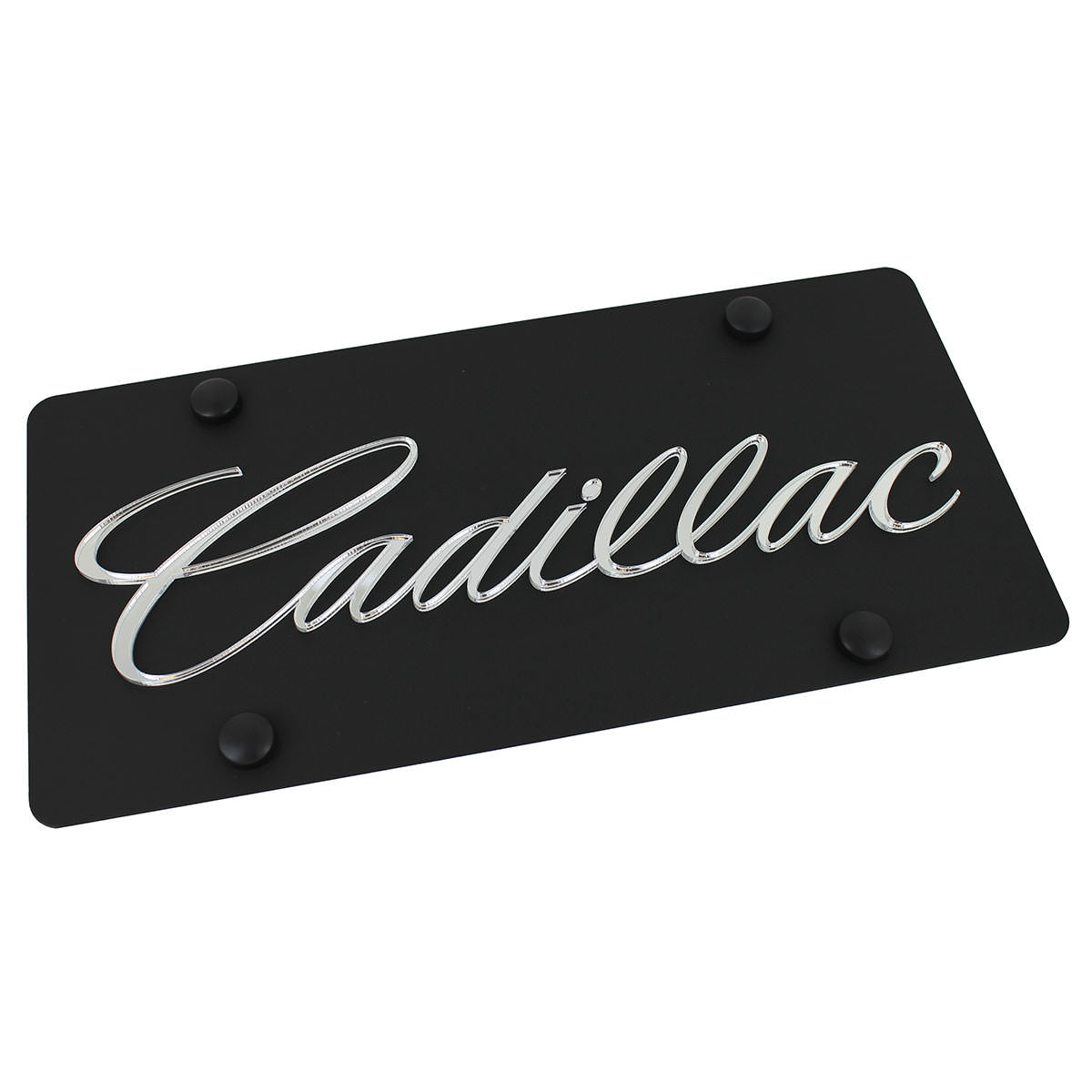 Cadillac Silver Script Name License Plate (Black) - Custom Werks
