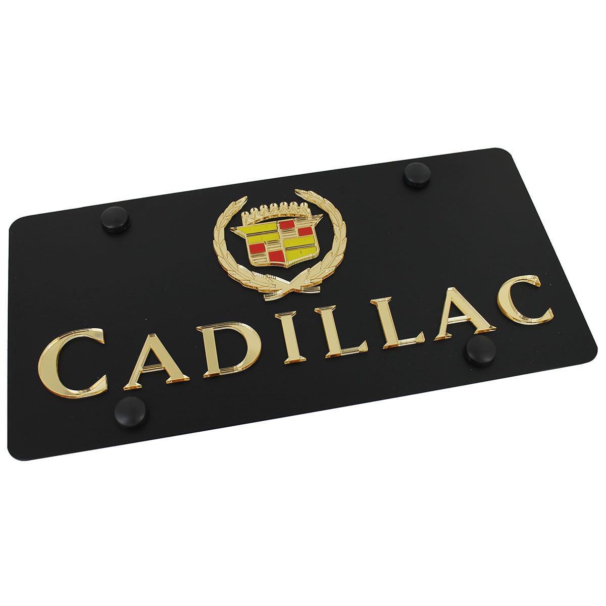 Cadillac Classic Dual Logo License Plate (Gold on Black) - Custom Werks