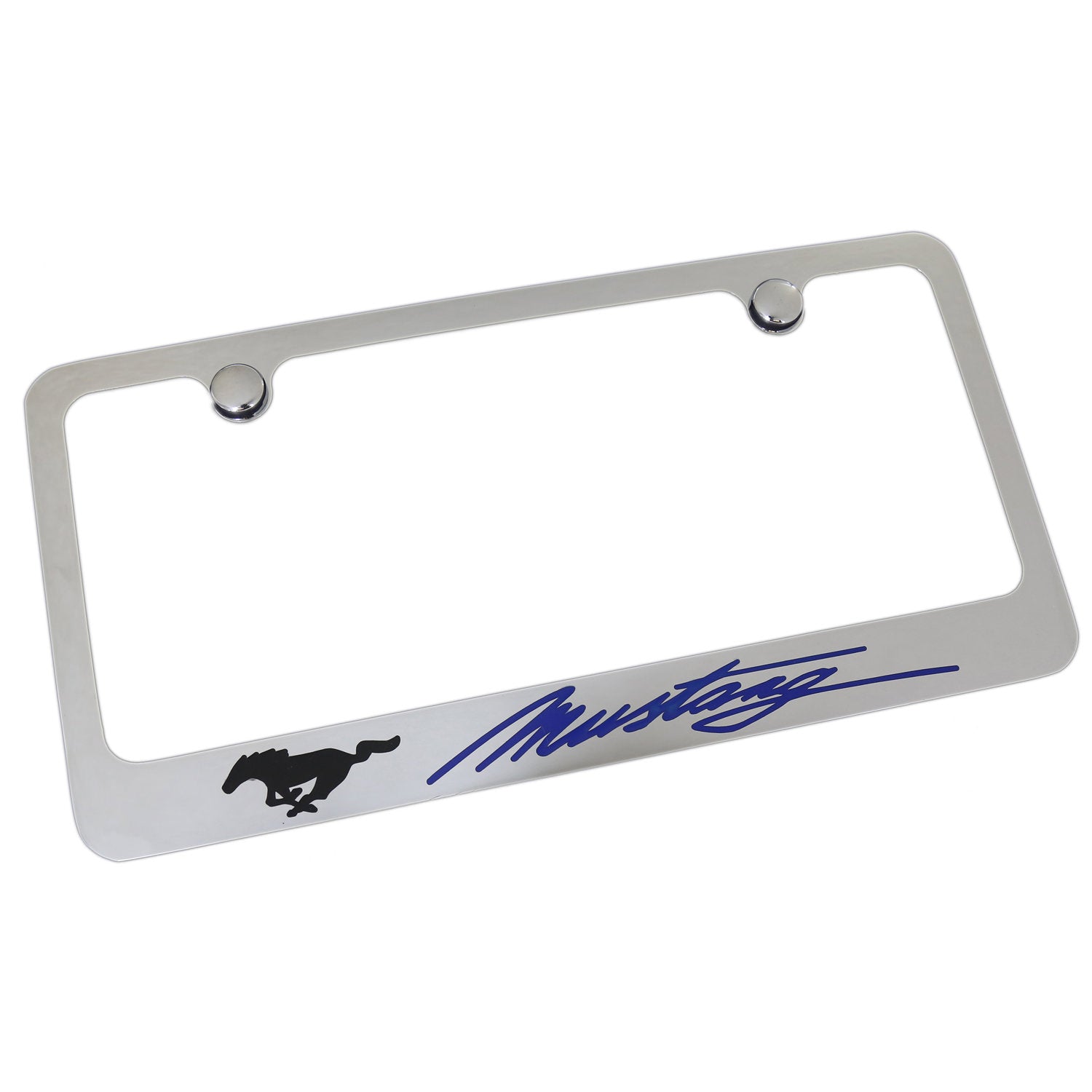 Ford Mustang Blue Script License Plate Frame (Chrome) - Custom Werks