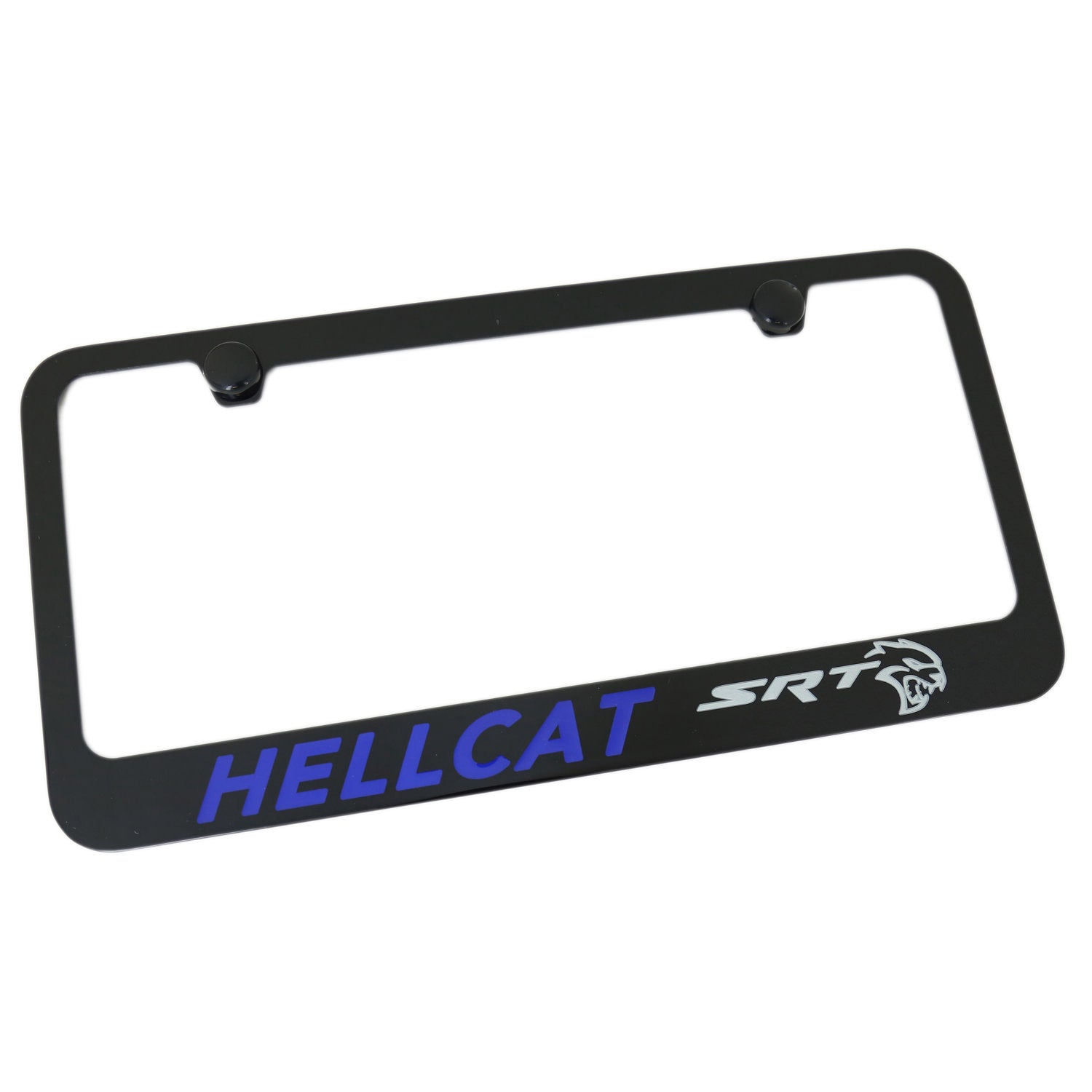 Dodge SRT HellCat Blue and Silver Name License Plate Frame (Black) - Custom Werks