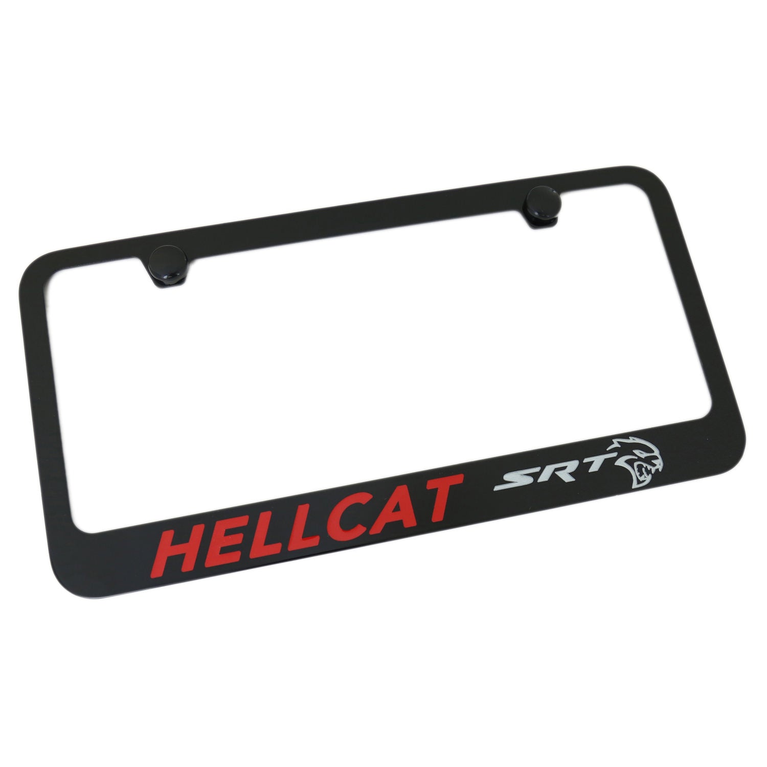 Dodge SRT HellCat Red and Silver Name License Plate Frame (Black) - Custom Werks