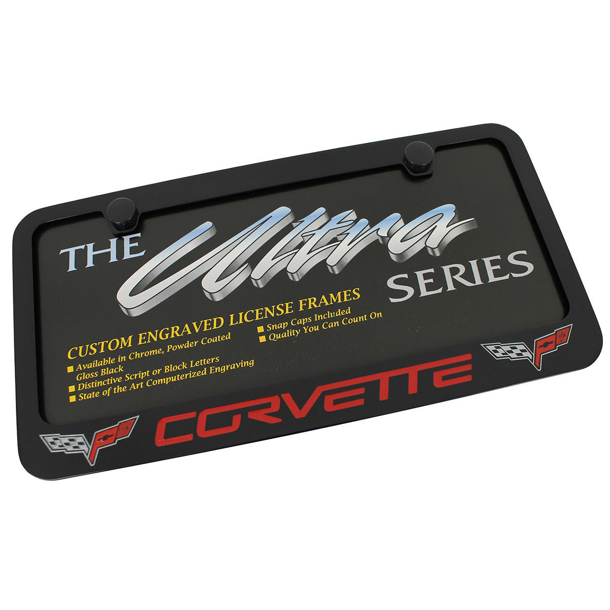 Corvette C6 Red Logo License Plate Frame (Black) - Custom Werks