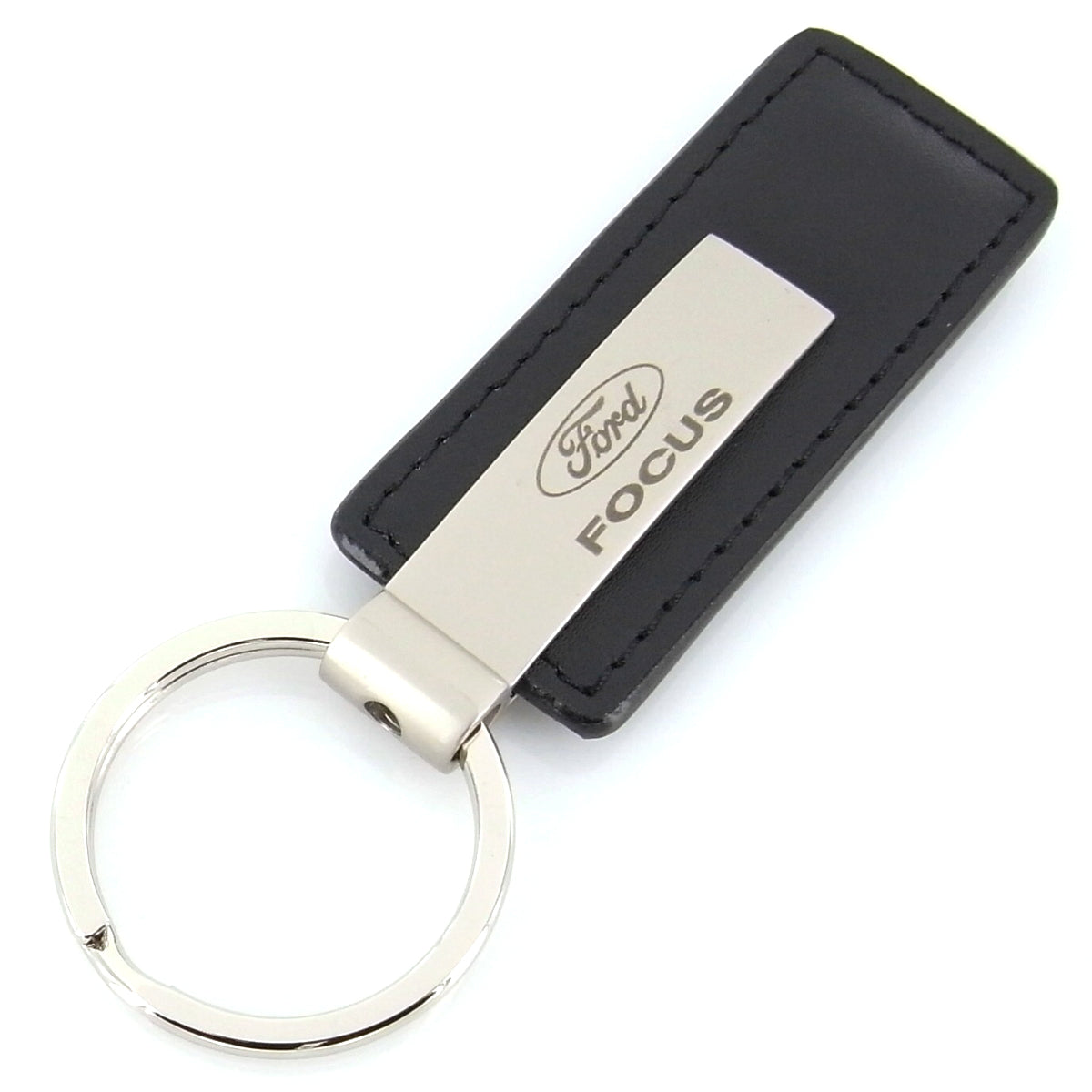 Ford Focus Rectangular Leather Key Chain (Black) - Custom Werks