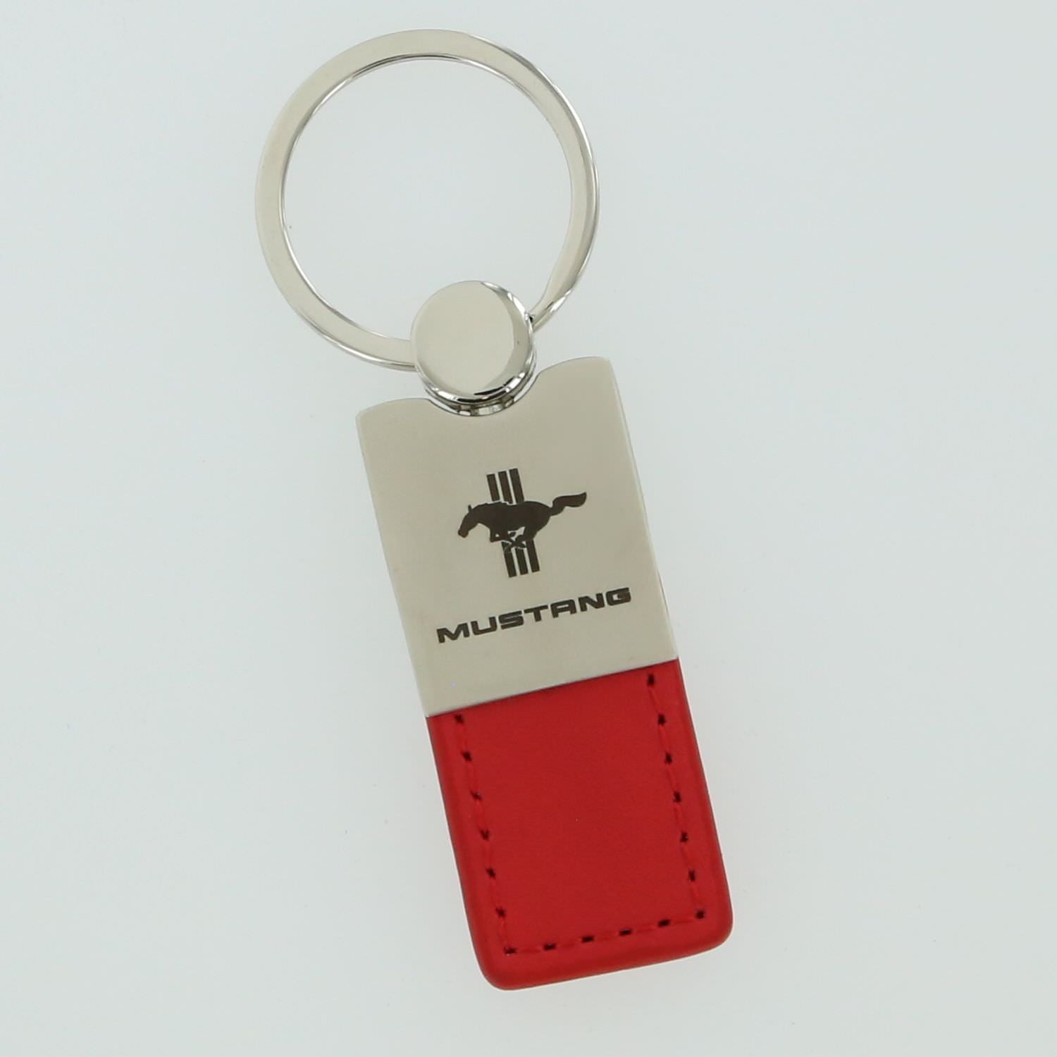 Ford Mustang Tri Bar Leather Key Ring (Red) - Custom Werks