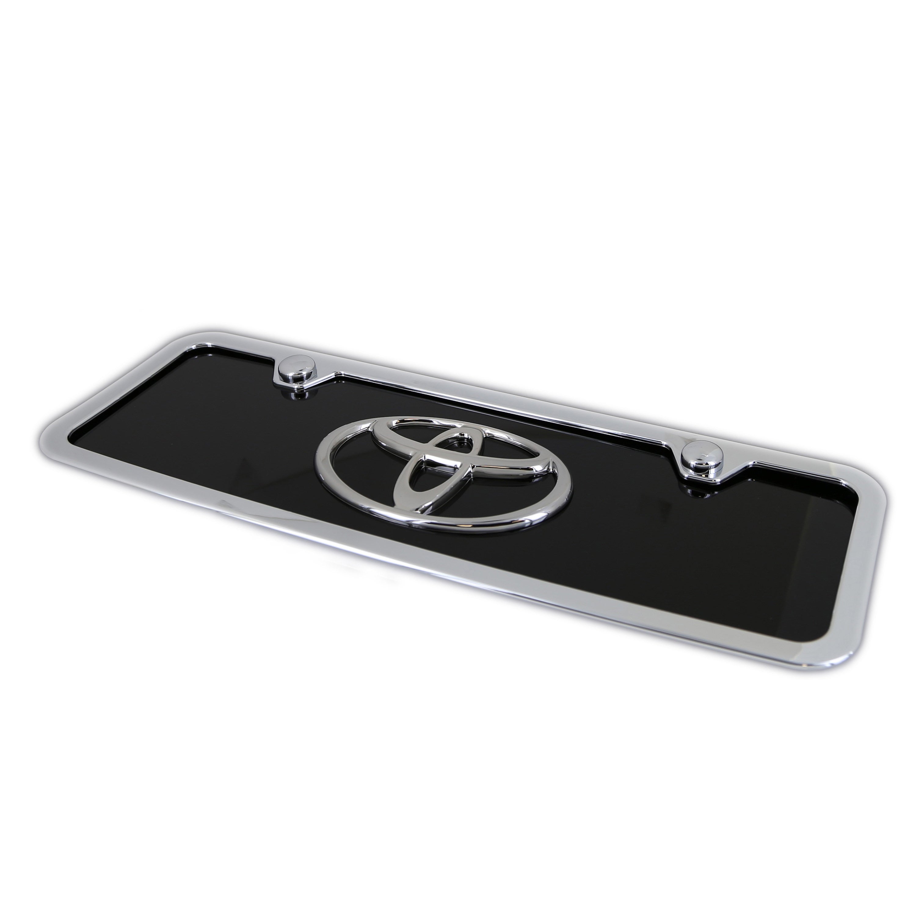 Toyota Chrome Logo Mini License Plate With Frame (Black)