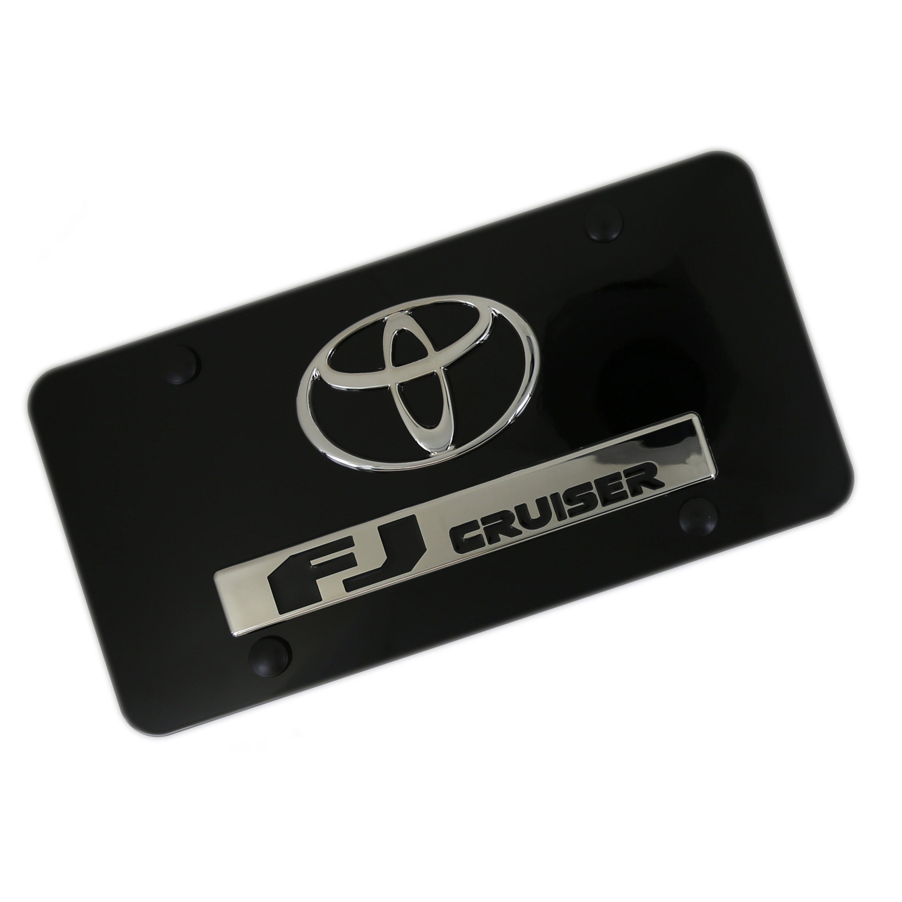 Toyota Dual Logo FJ Cruiser License Plate (Chrome on Black) - Custom Werks