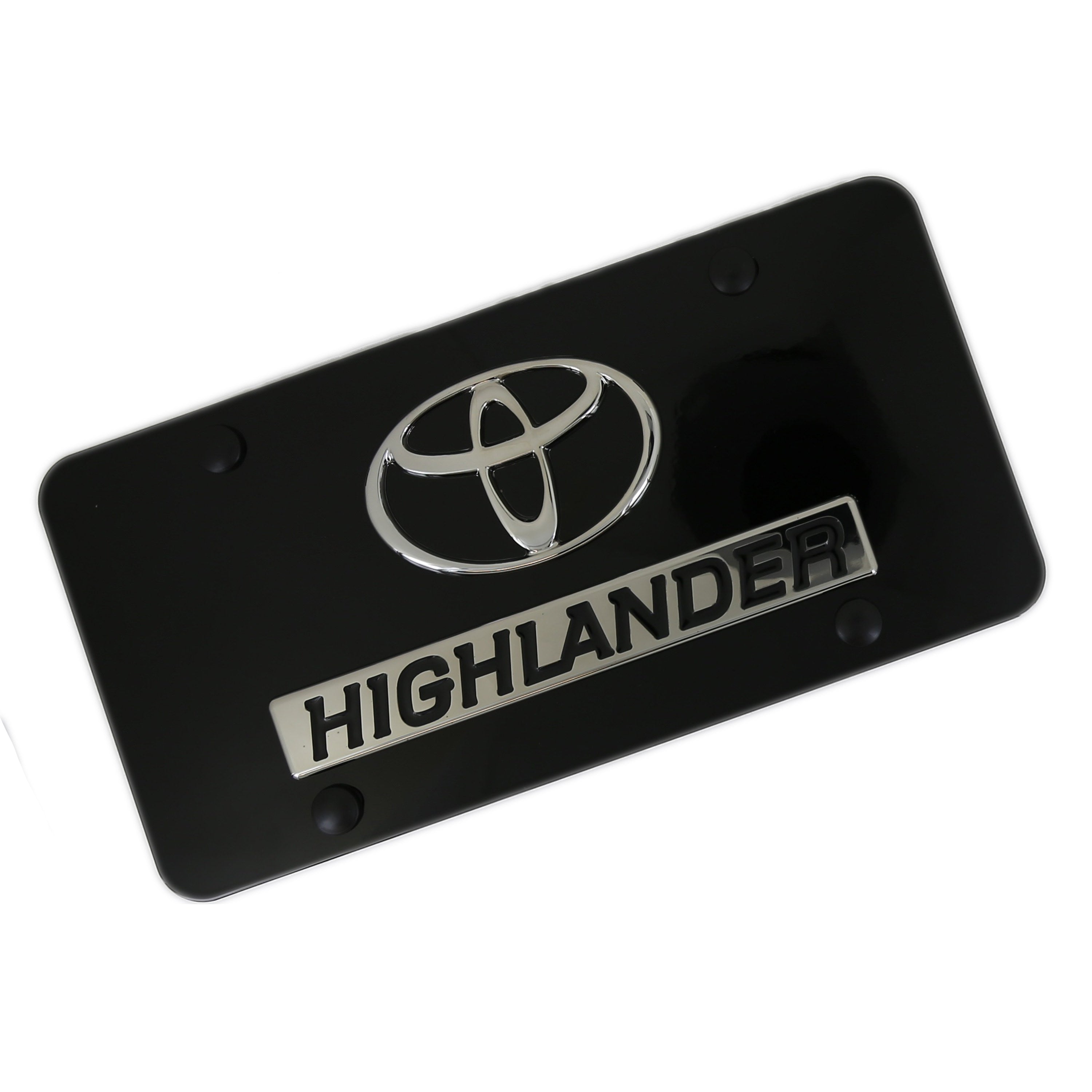 Toyota Dual Logo Highlander License Plate (Chrome on Black) - Custom Werks